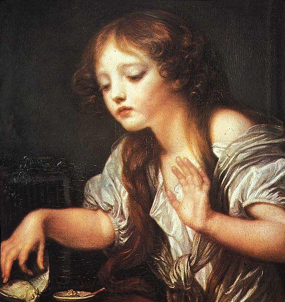 Jean Baptiste Greuze Young Girl Weeping for her Dead Bird Norge oil painting art
